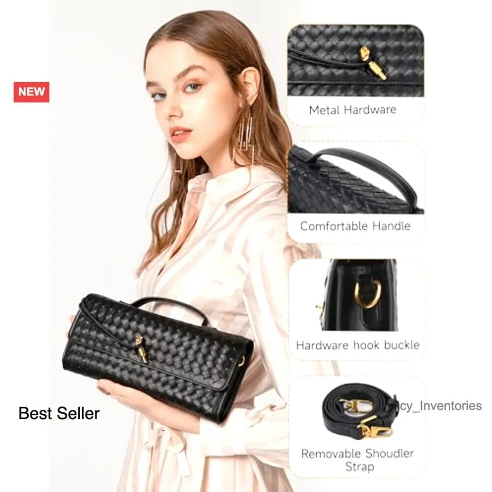 PU Leather Woven Evening Clutch Purse, Adjustable Strap Crossbody Shoulder Bag